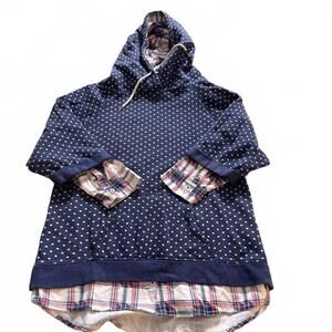 HONEYDEW SZ Medium Womens Celestial Dot Navy/Plaid layered lounge Hoodie